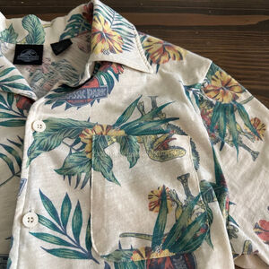 Men’s Jurassic World S Cream Multi-Color Tropical Dinosaur Button Down Shirt